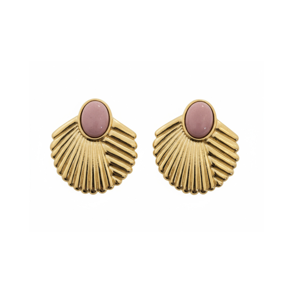 Golden Pink Shell Stud Earrings - B401