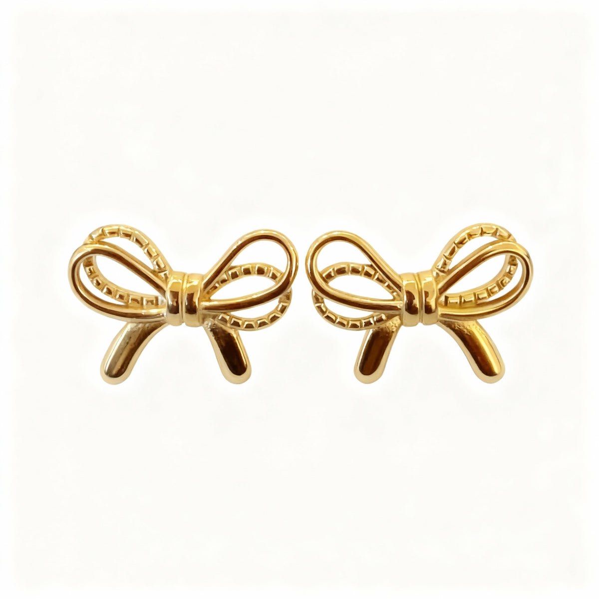 Golden Ribbon Bow Stud Earrings - B616