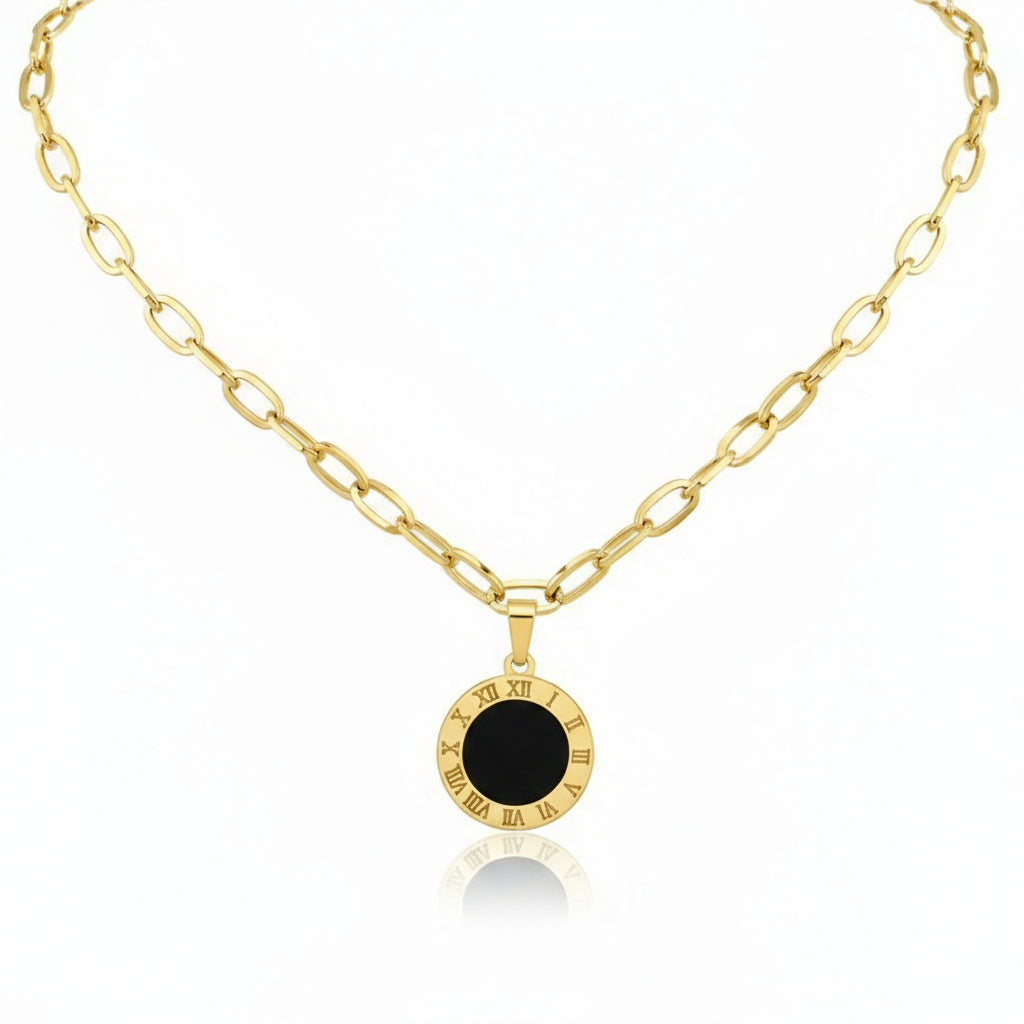 Golden Roman Edge Pendant Necklace - B224