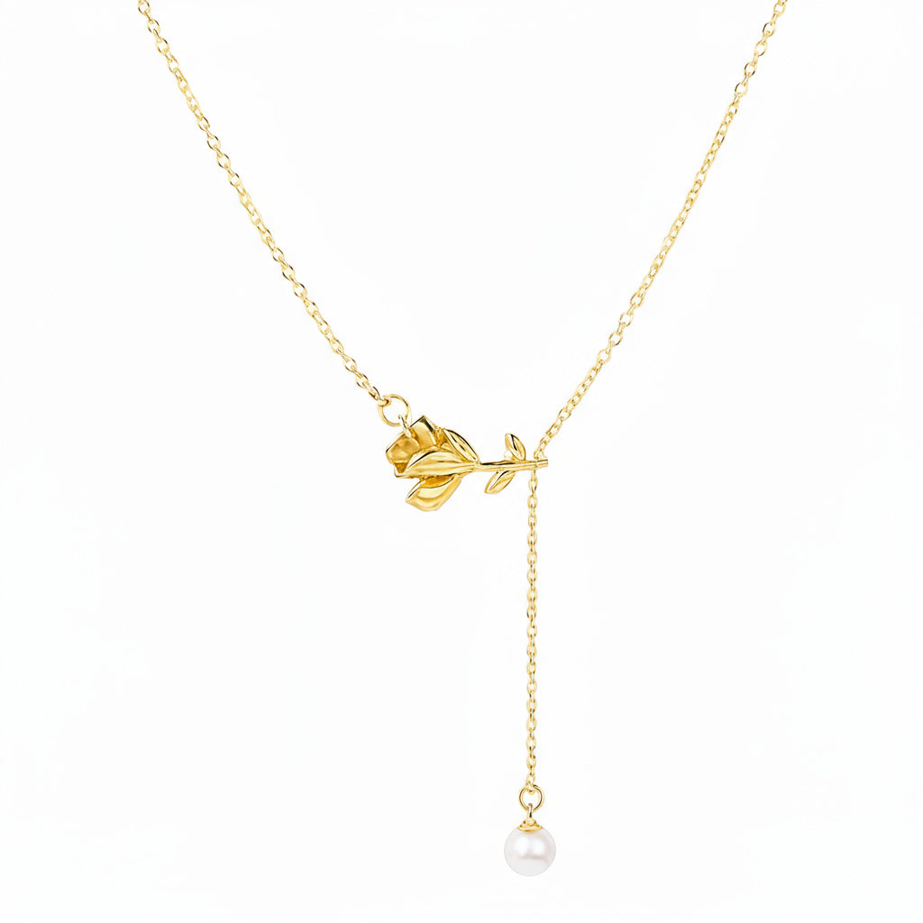 Golden Rose Pearl Pendant Necklace - B212