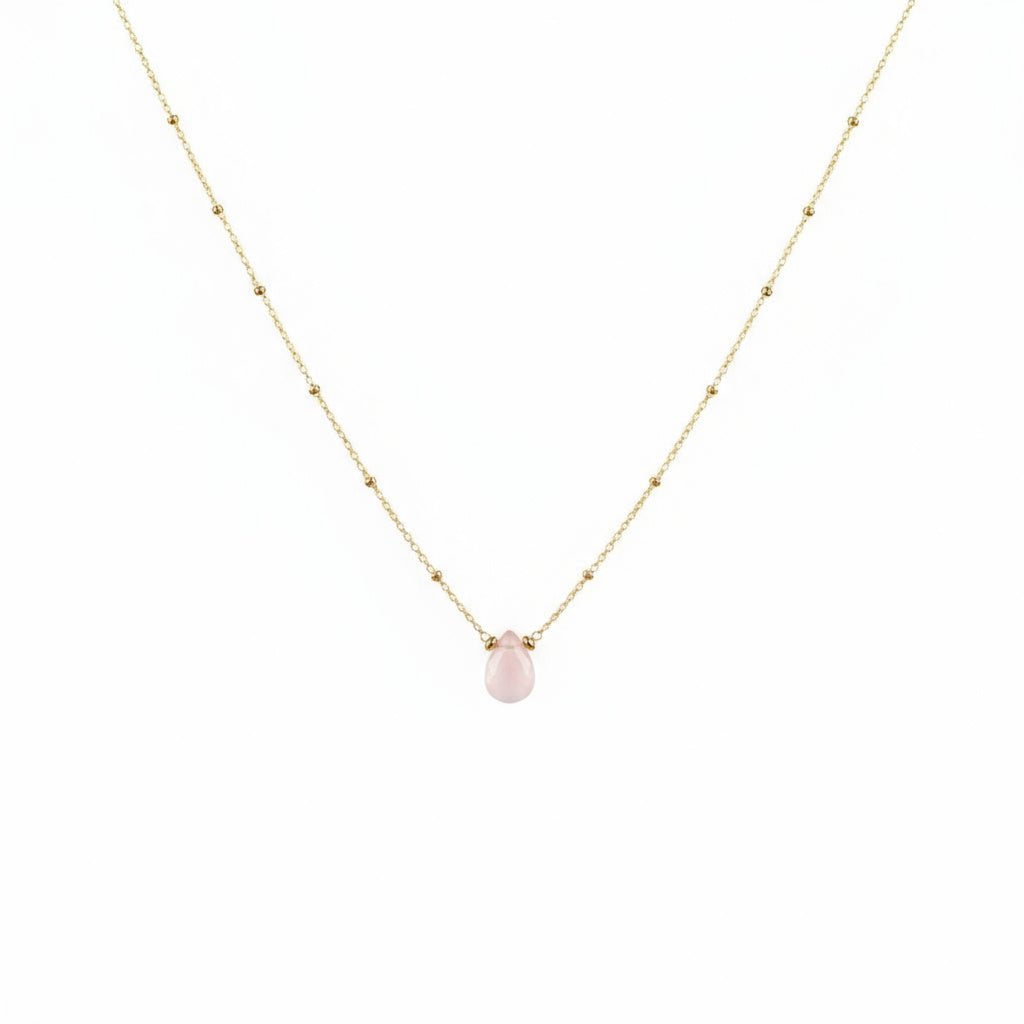 Golden Rose Quartz Drop Necklace - B150