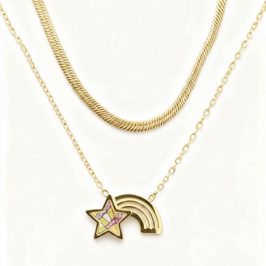 Golden Shooting Star Rainbow Necklace - B294