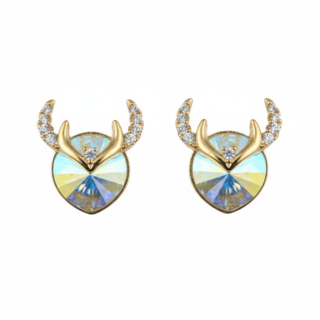 Golden Antler Crystal Earrings - B323