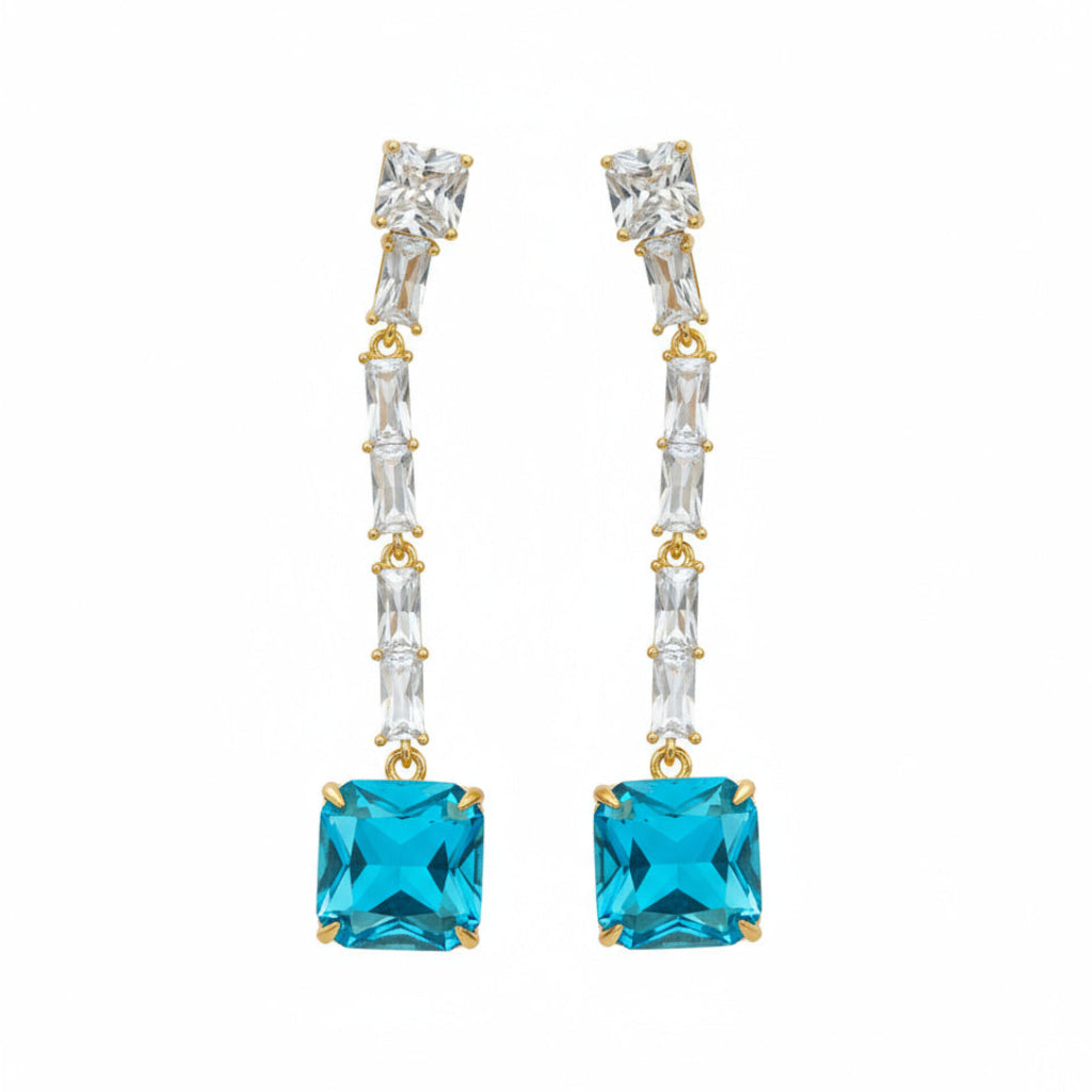 Golden Aqua Stone Drop Earrings - B313