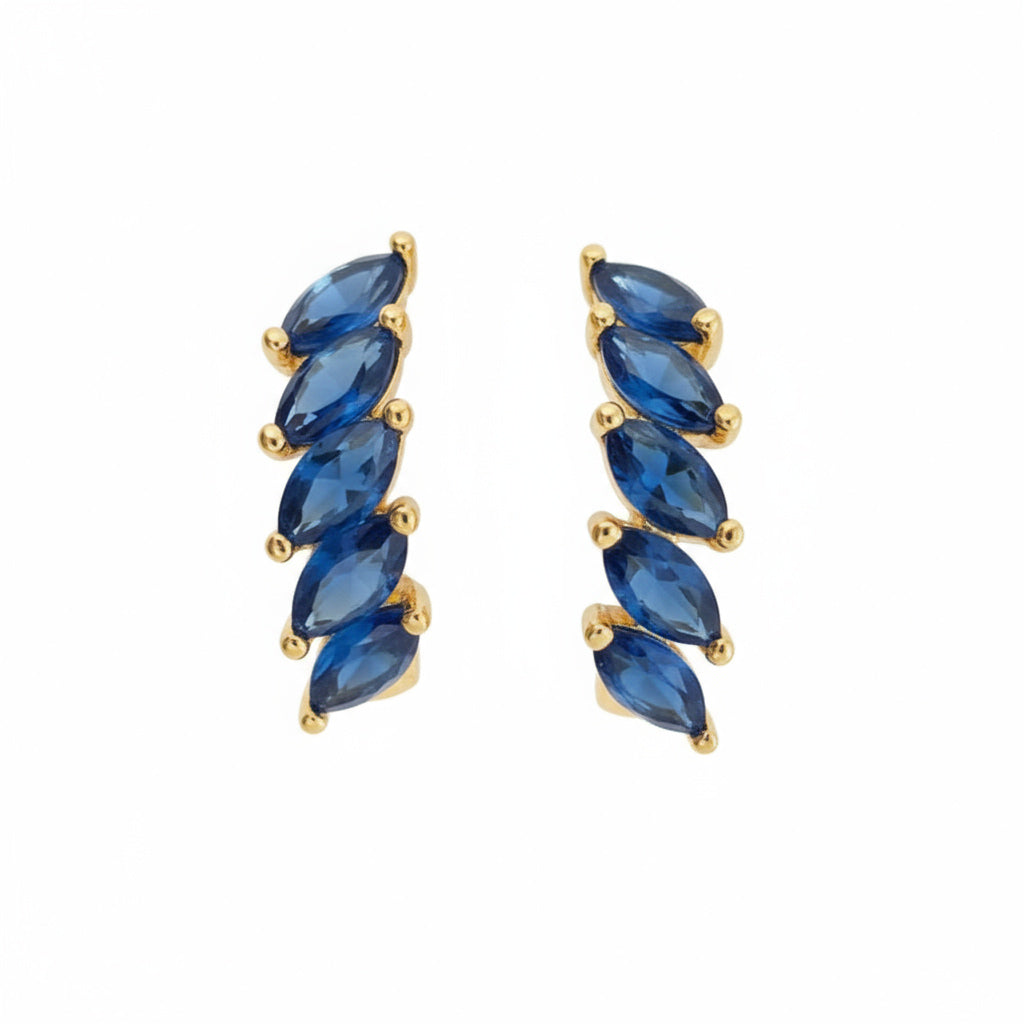 Golden Blue Leaf Earrings - B319