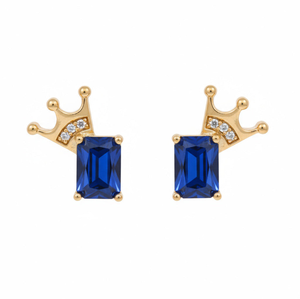 Golden Crown Blue Stone Earrings - B302