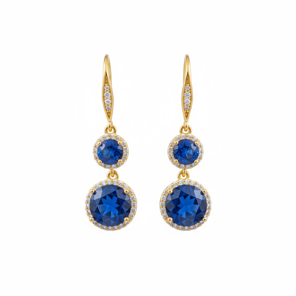Golden Crystal Blue Drop Earrings - B312