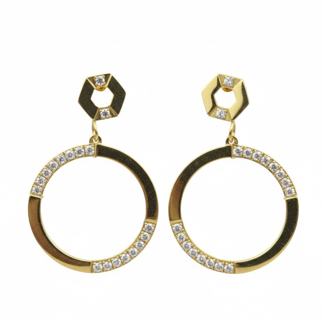 Golden Crystal Circle Earrings - B332