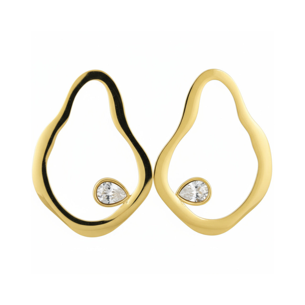 Golden Crystal Drop Frame Earrings - B383
