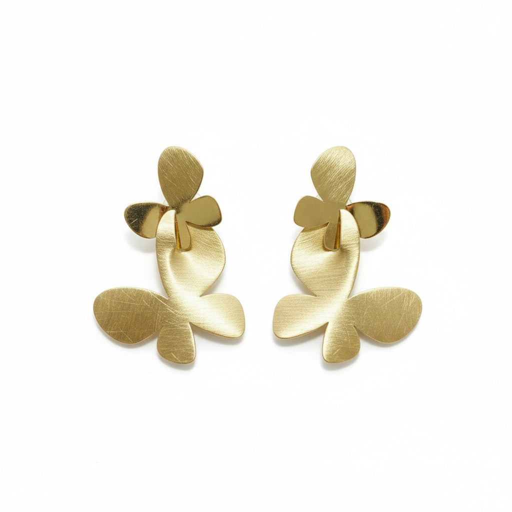 Golden Flower Drop Earrings - B301