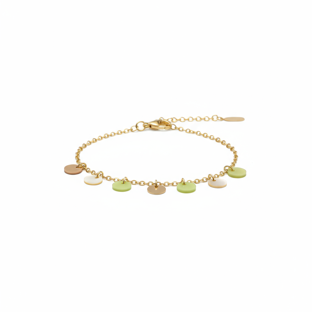 Golden–Green Disco Charm Bracelet - B505