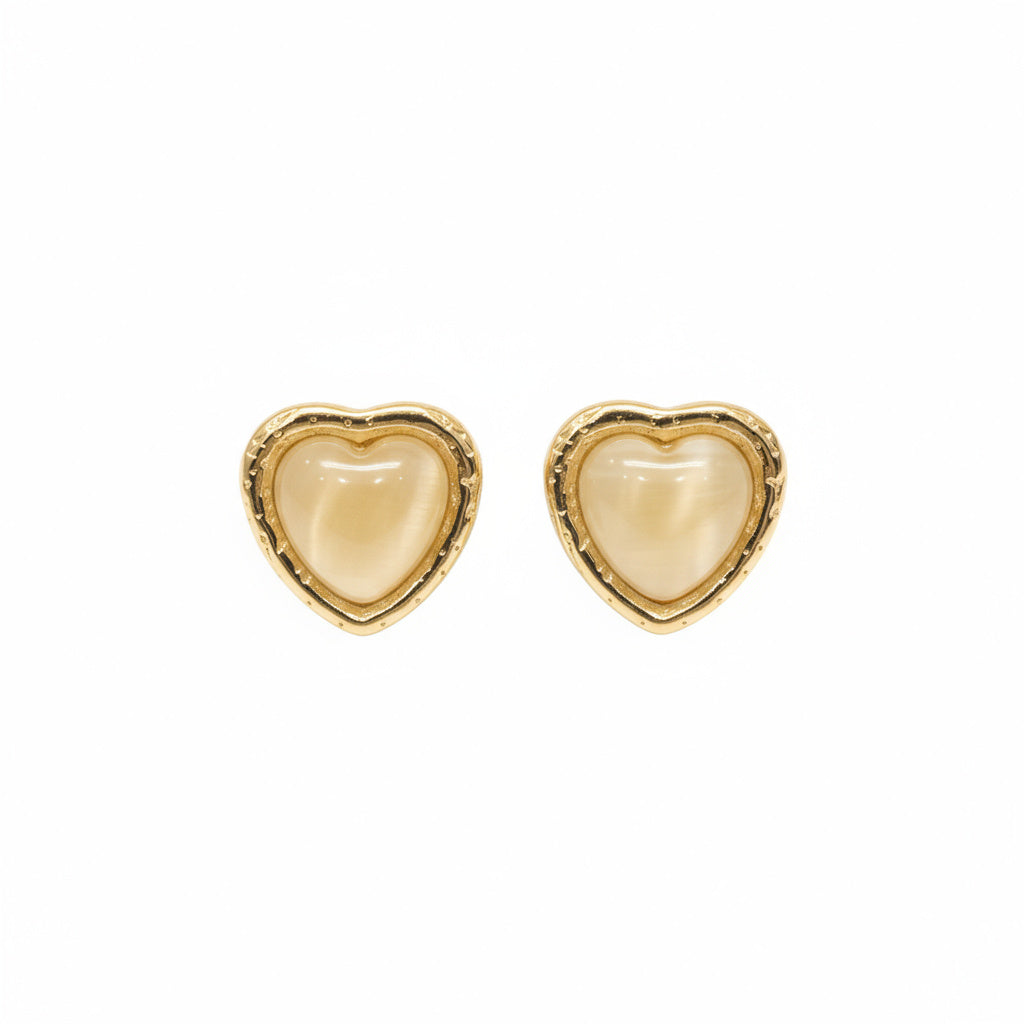 Golden Heart Stone Stud Earrings- B681