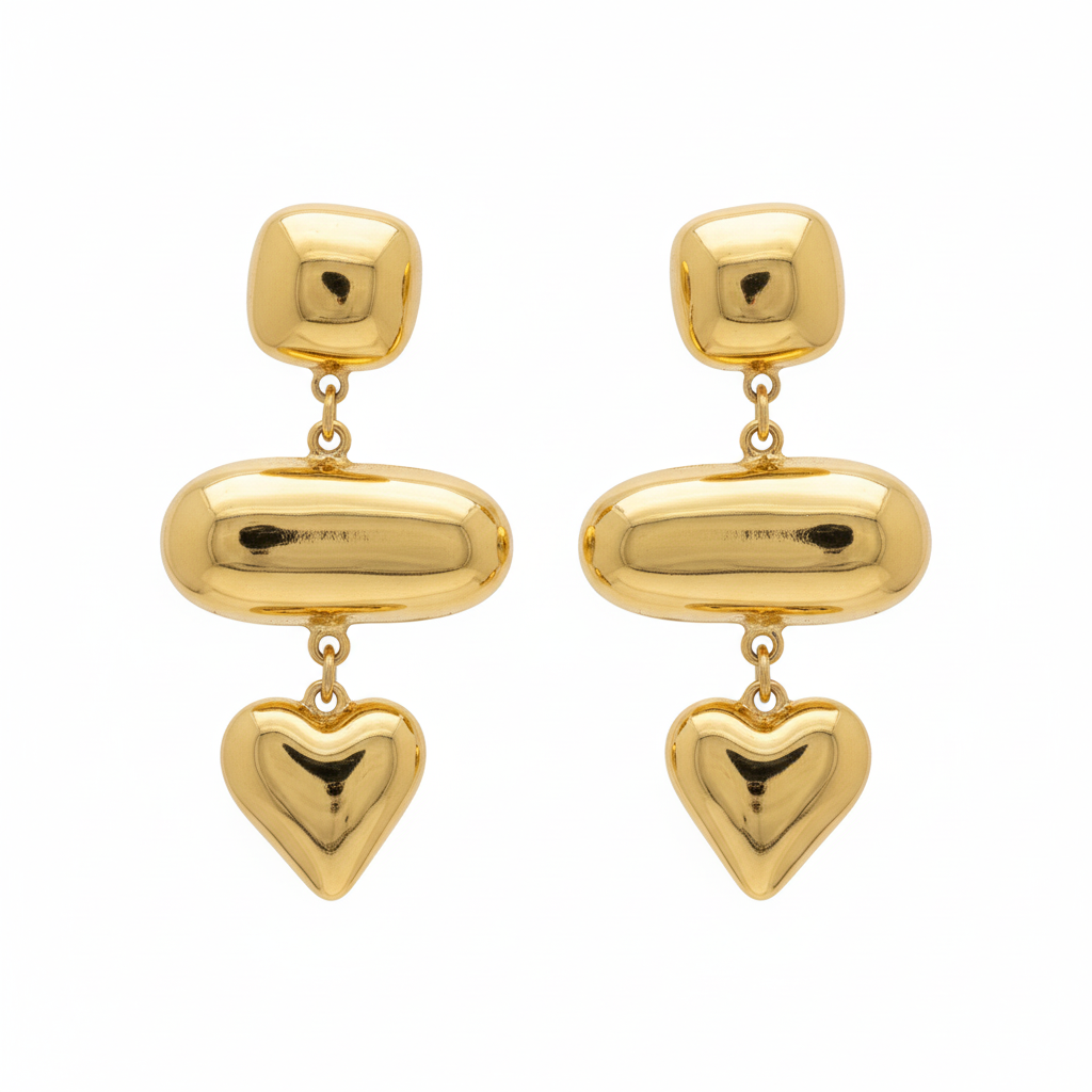 Golden Heartbeat Dangle Earrings - B398