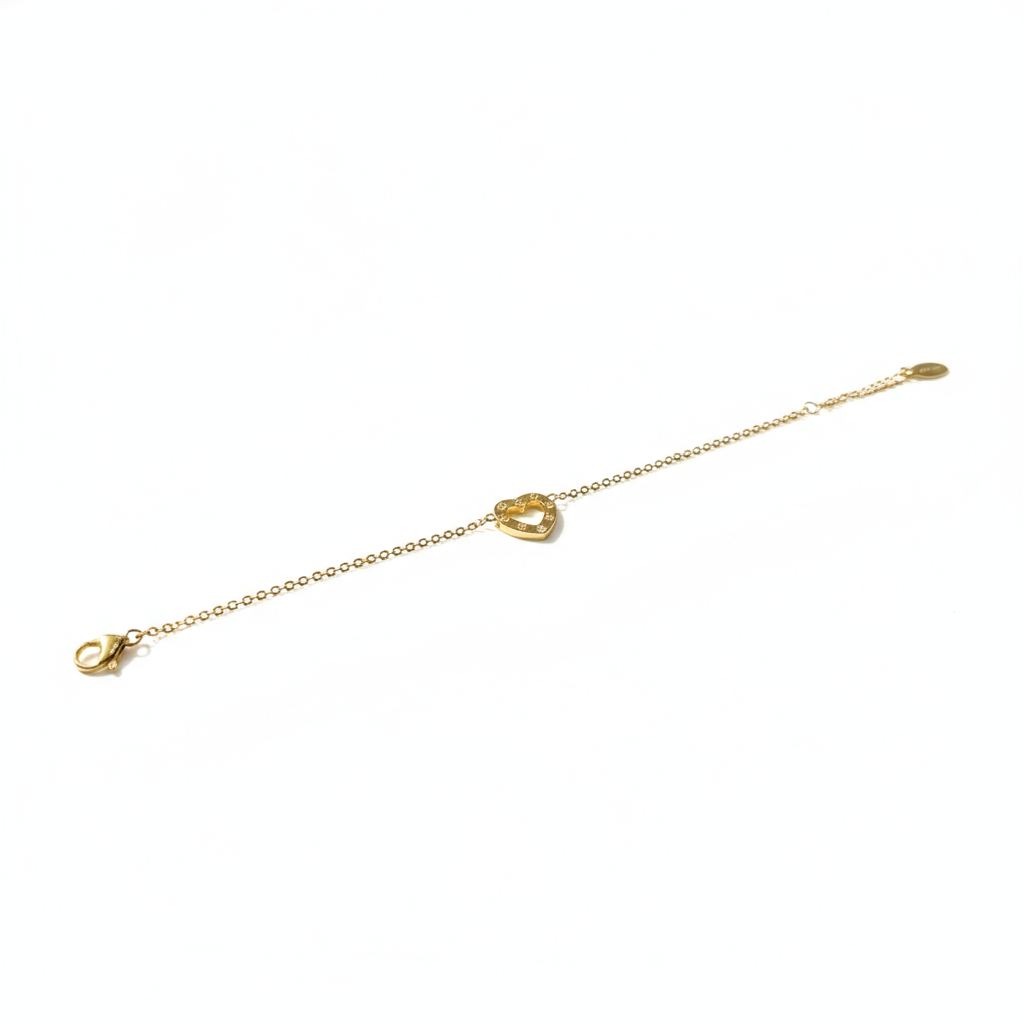 Golden Linked Heart Chain Bracelet - B414