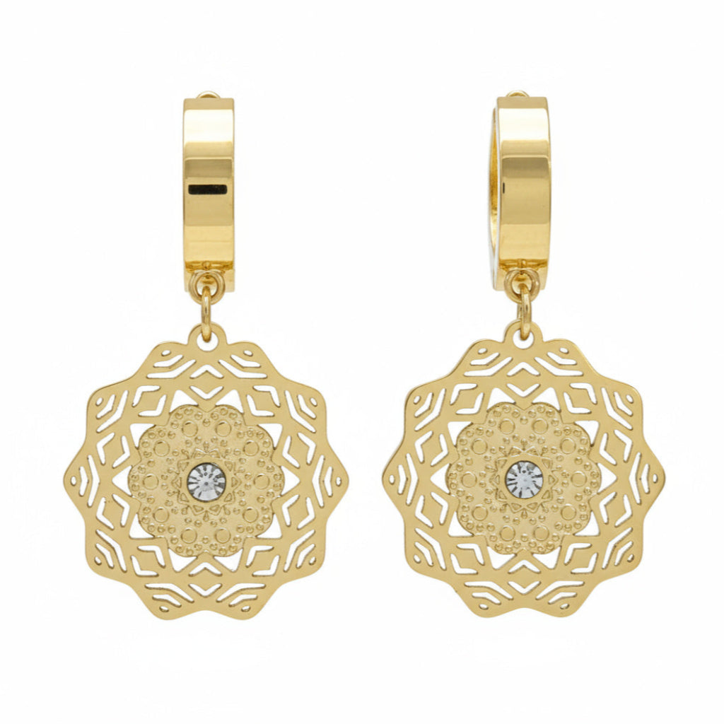 Golden Mandala Drop Earrings - B390