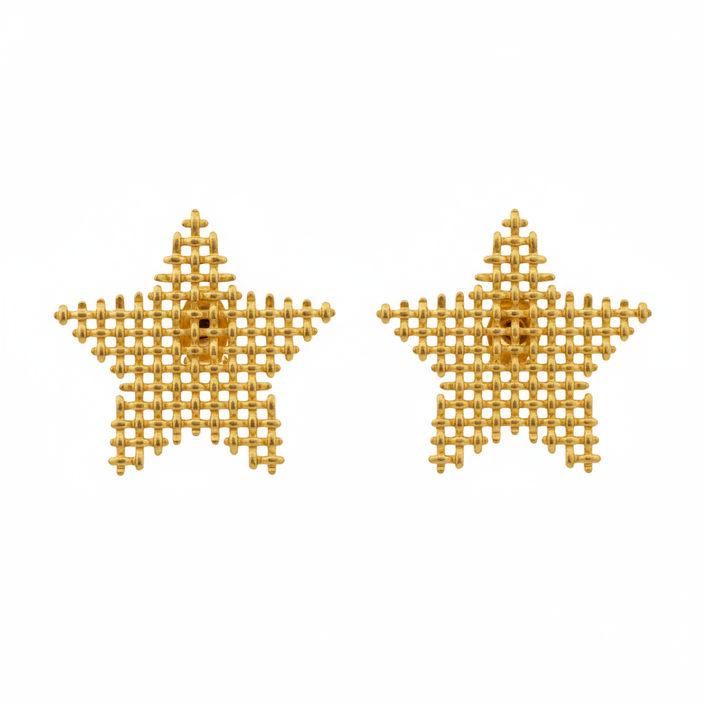 Golden Mesh Star Earrings - B693