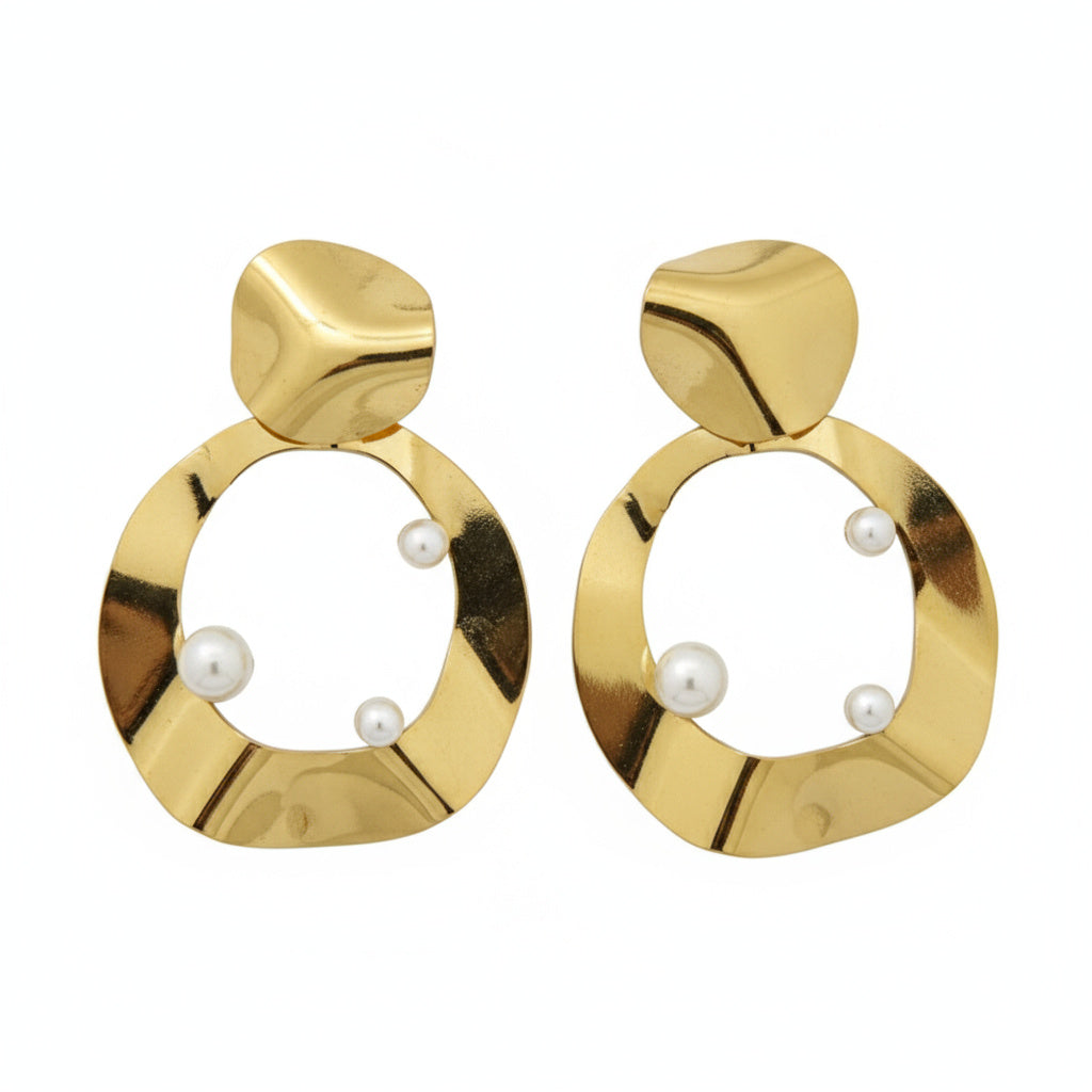 Golden Pearl Statement Earrings - B324