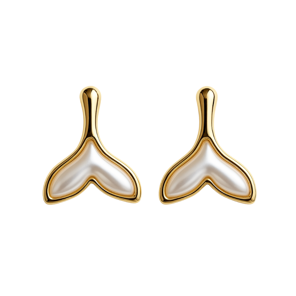 Golden Pearl Whale Tail Earrings - B364