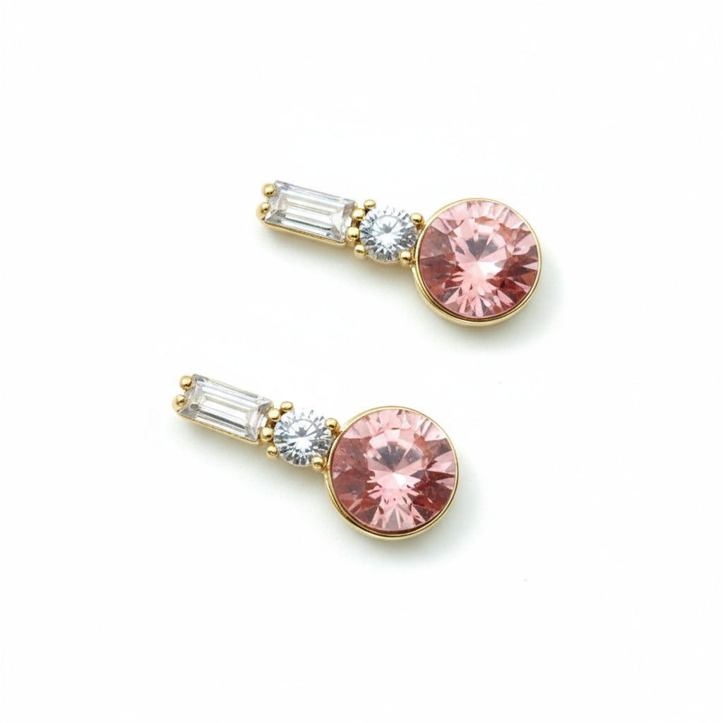 Golden Pink Crystal Drop Earrings - B331