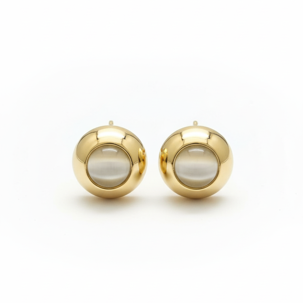 Golden Round Glossy Earrings - B355