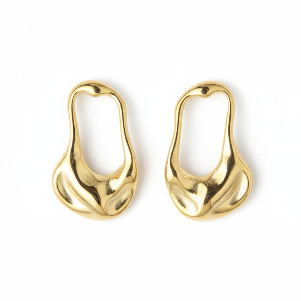 Golden Sculpted Hoop Earrings - B328