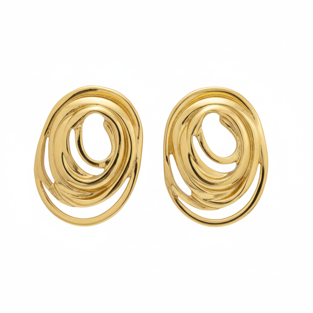 Golden Spiral Swirl Earrings - B395