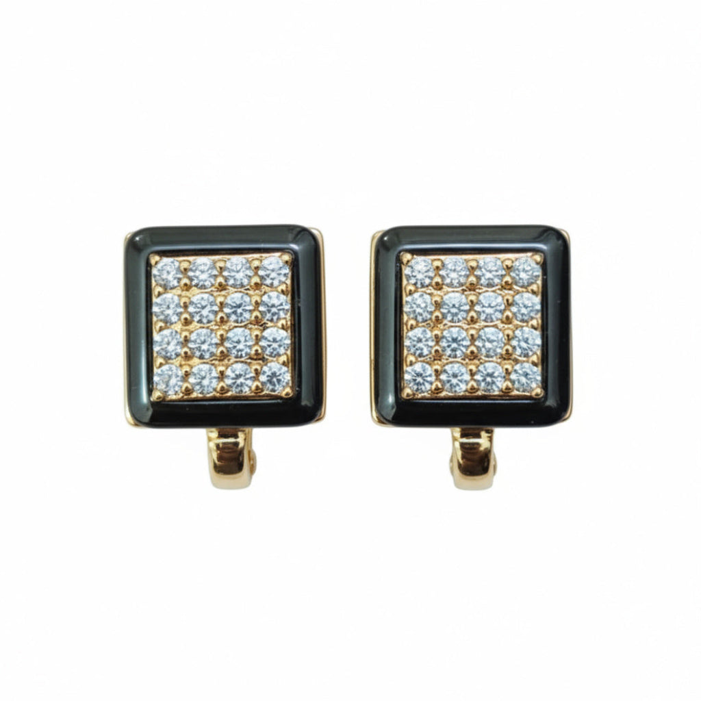 Golden Square Crystal Stud Earrings - B308