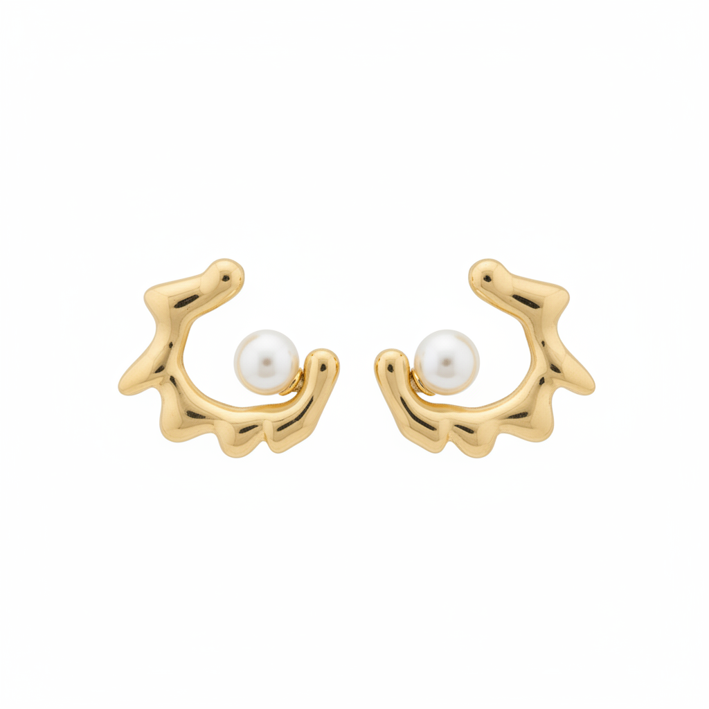 Golden Wave Pearl Earrings - B394