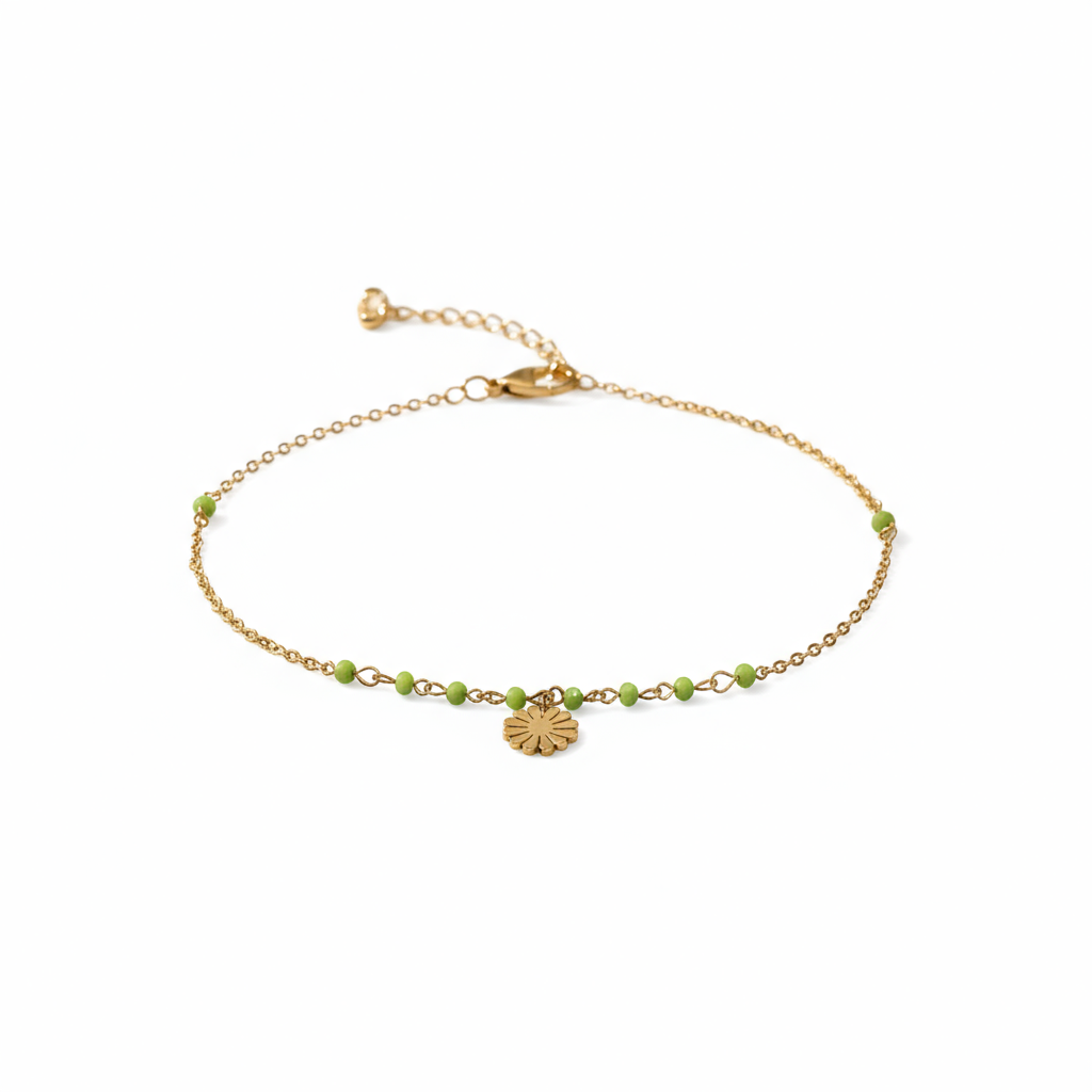 Green Stone Floral Charm Bracelet - B489