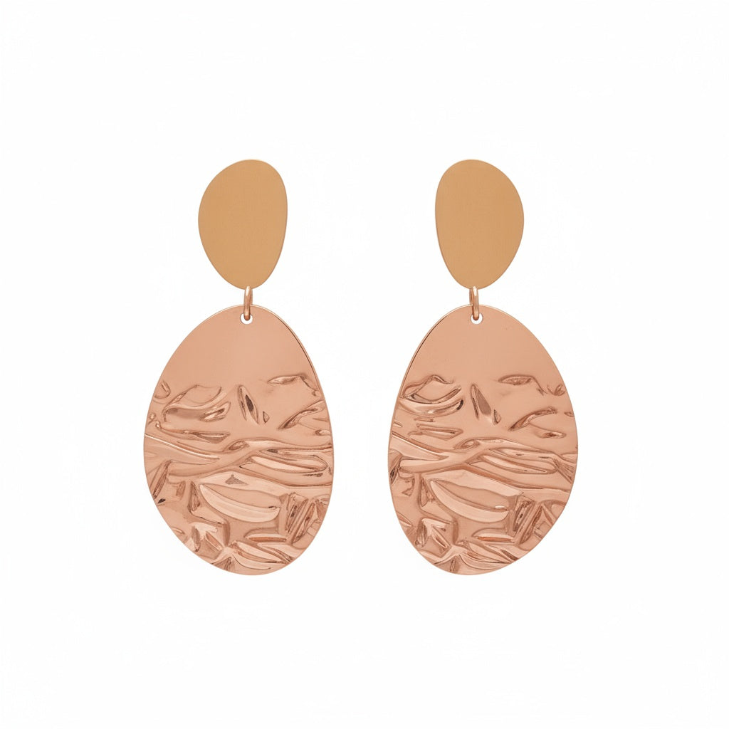 Hammered Rose Gold Drop Earrings - B704