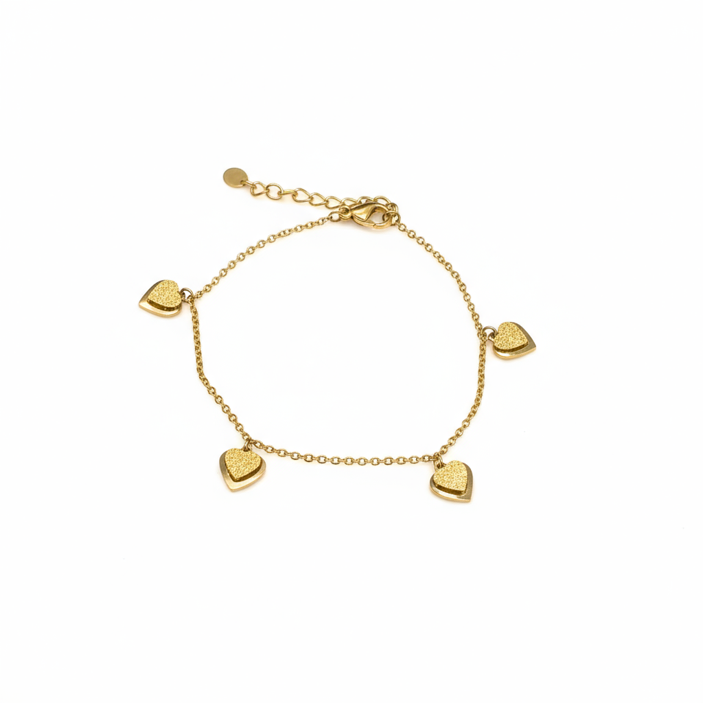 Golden Sparkle Heart Charm Bracelet - B502