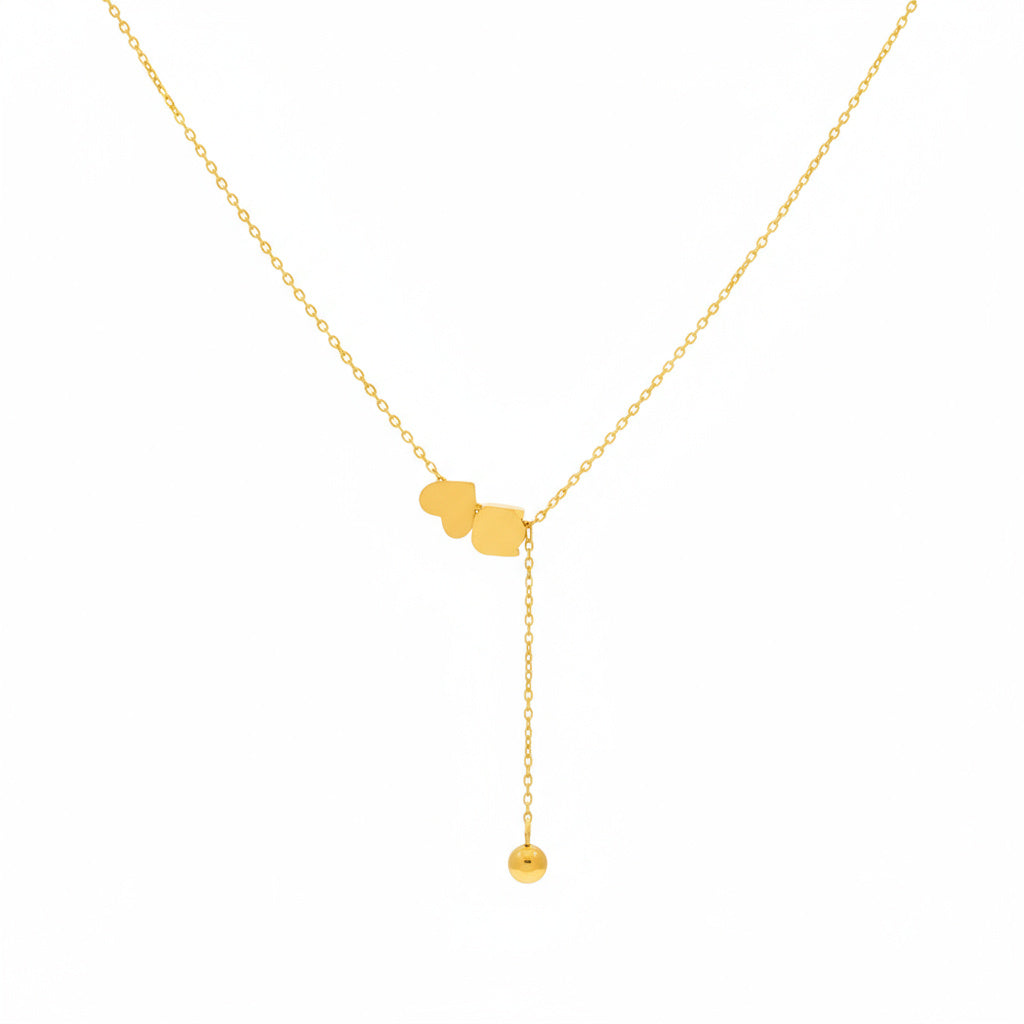 Heart & Square Drop Gold Necklace - B568