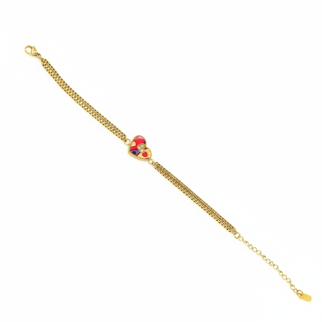 Multicolor Heart Charm Bracelet - B473