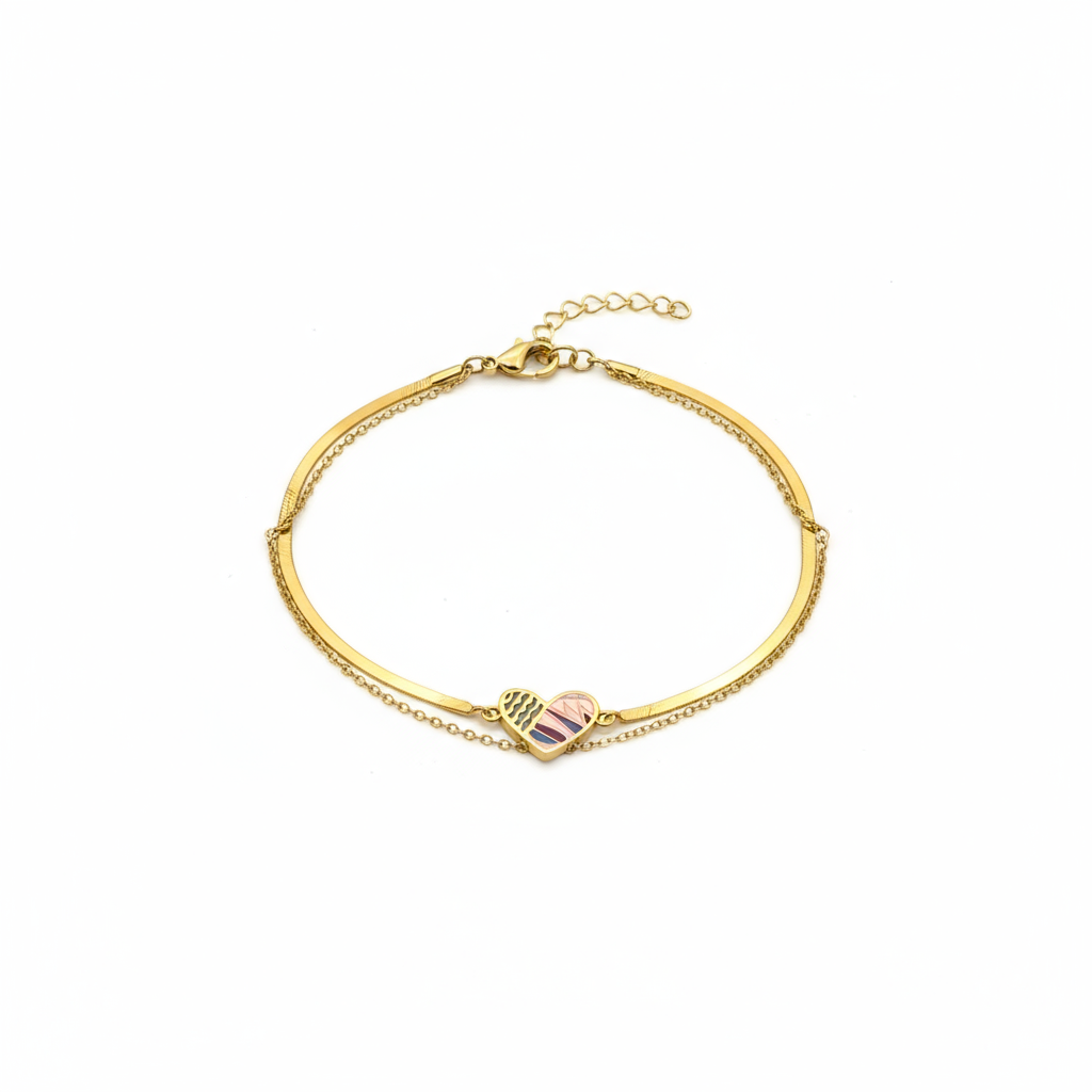 Dual Tone Enamel Heart Bracelet - B478