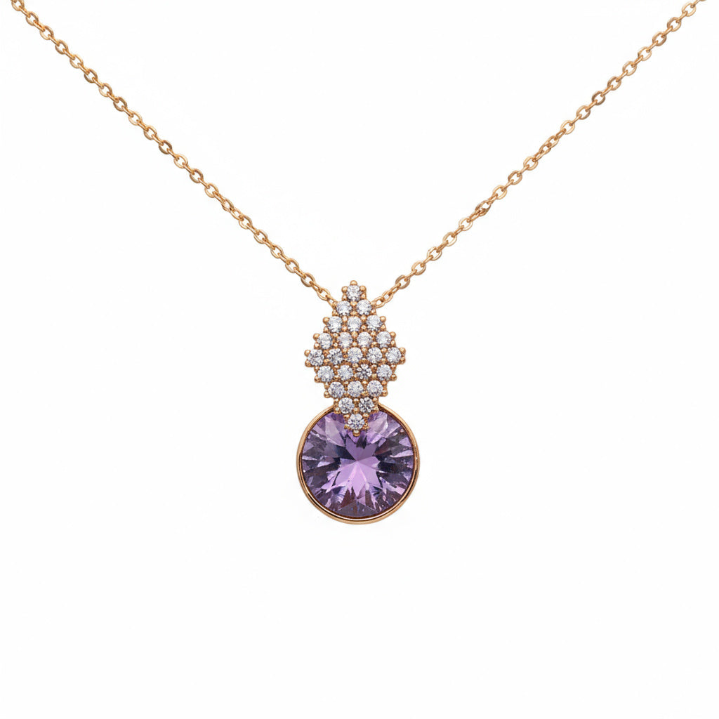 Lavender Crystal Gold Necklace - B580