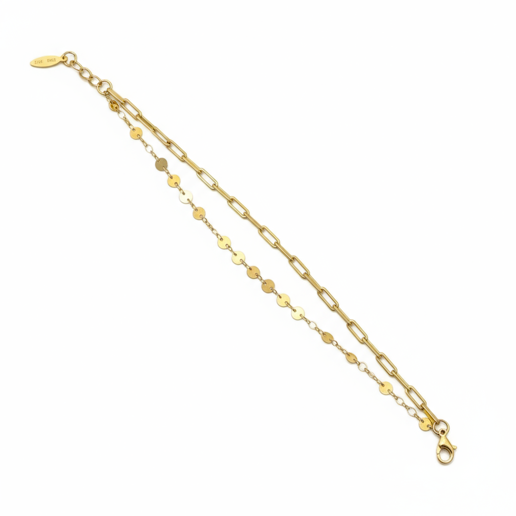 Golden Dual Link Chain Bracelet - B488