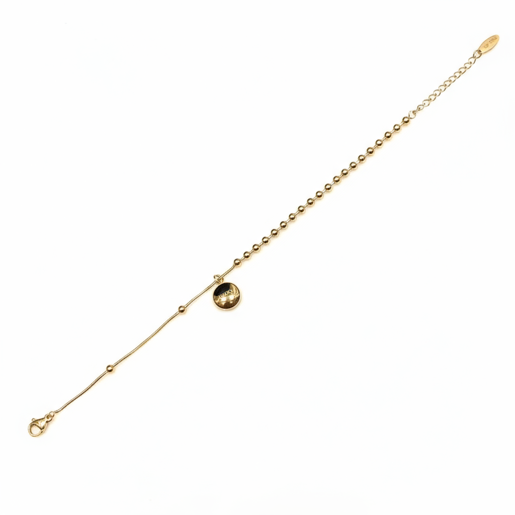 Golden Bead & Oval Charm Bracelet - B487