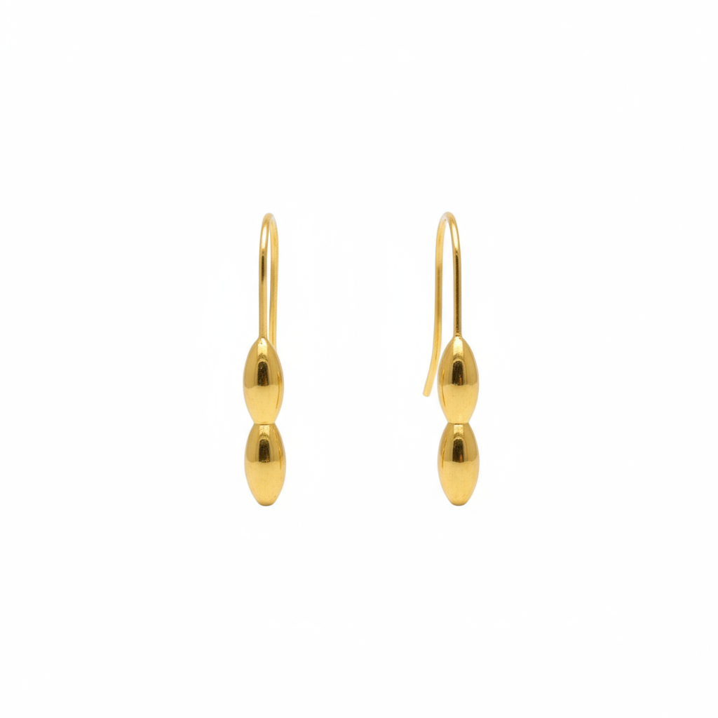 Minimalist Double Bead Gold Drop Earrings - B619