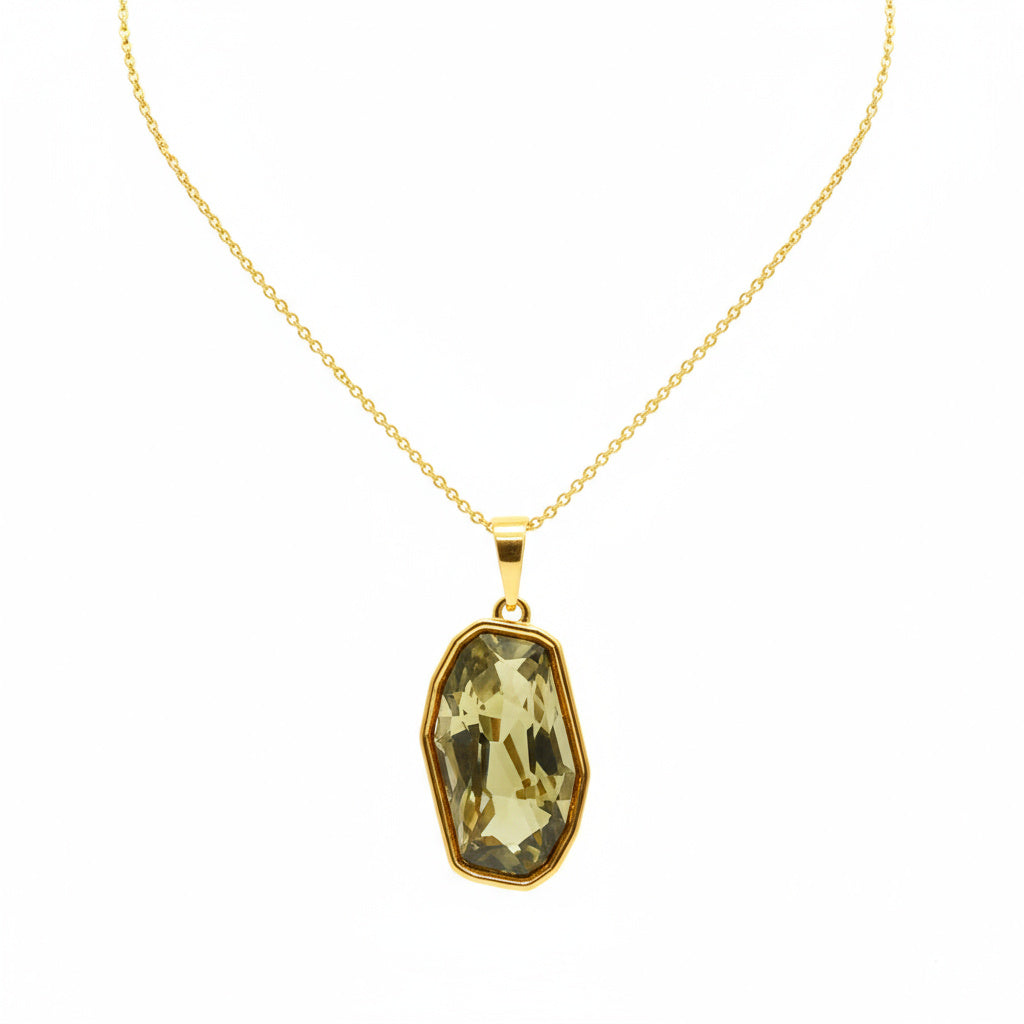 Olive Crystal Gold Necklace - B579