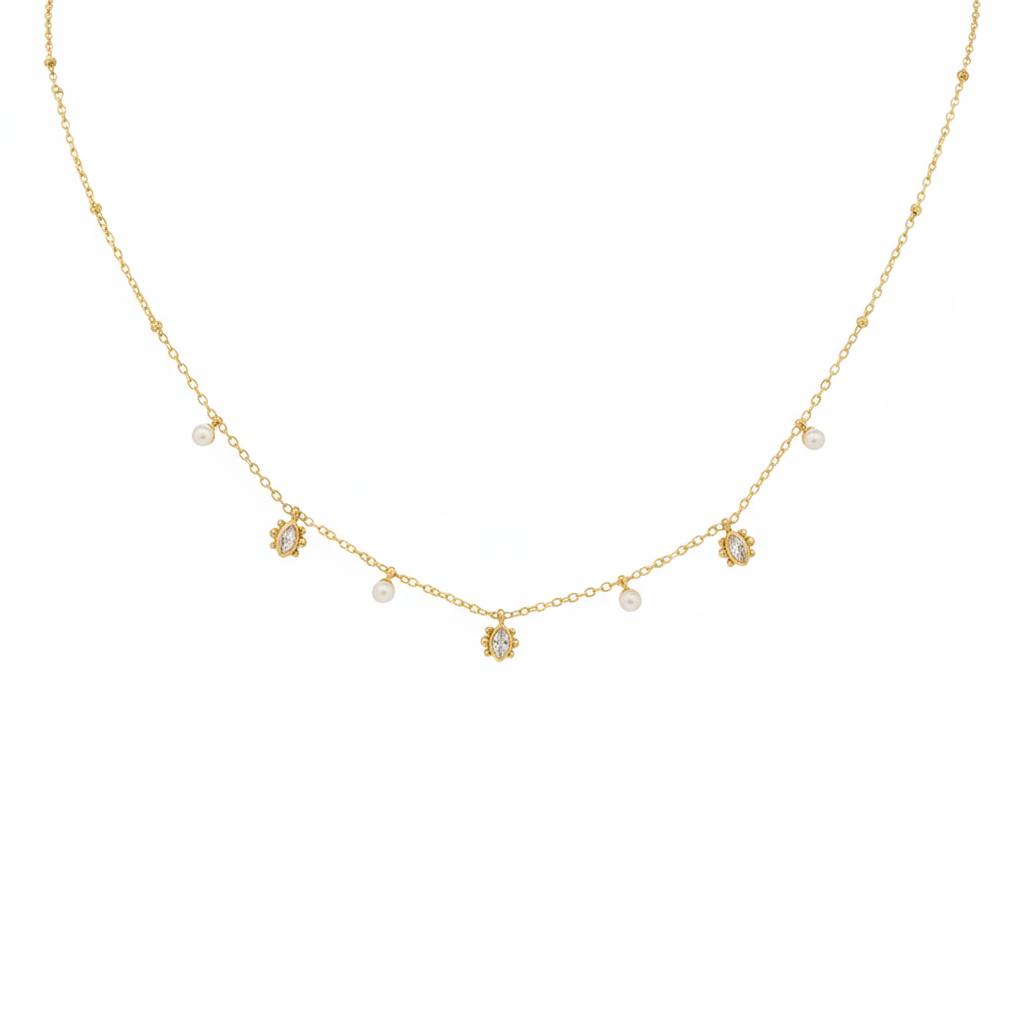 Pearl Charm Gold Necklace - B558