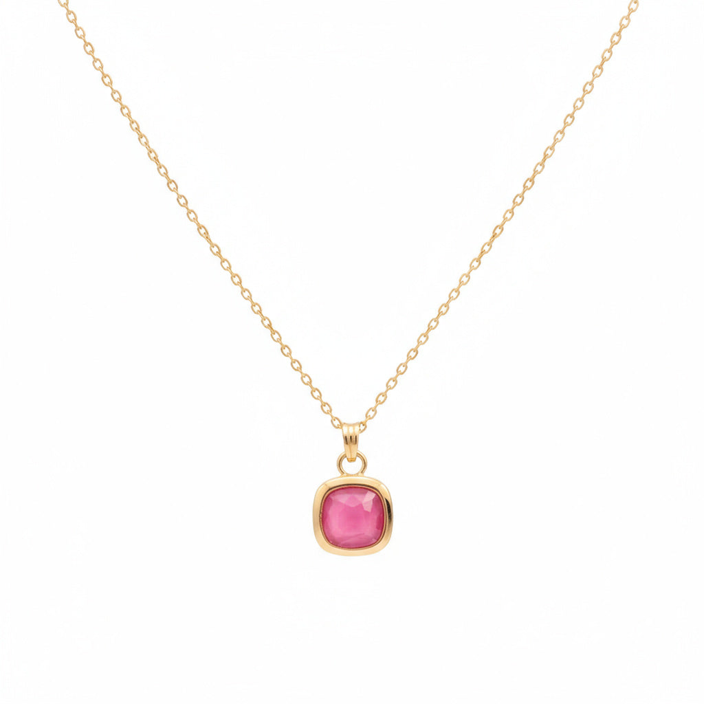 Pink Gem Gold Necklace - B566