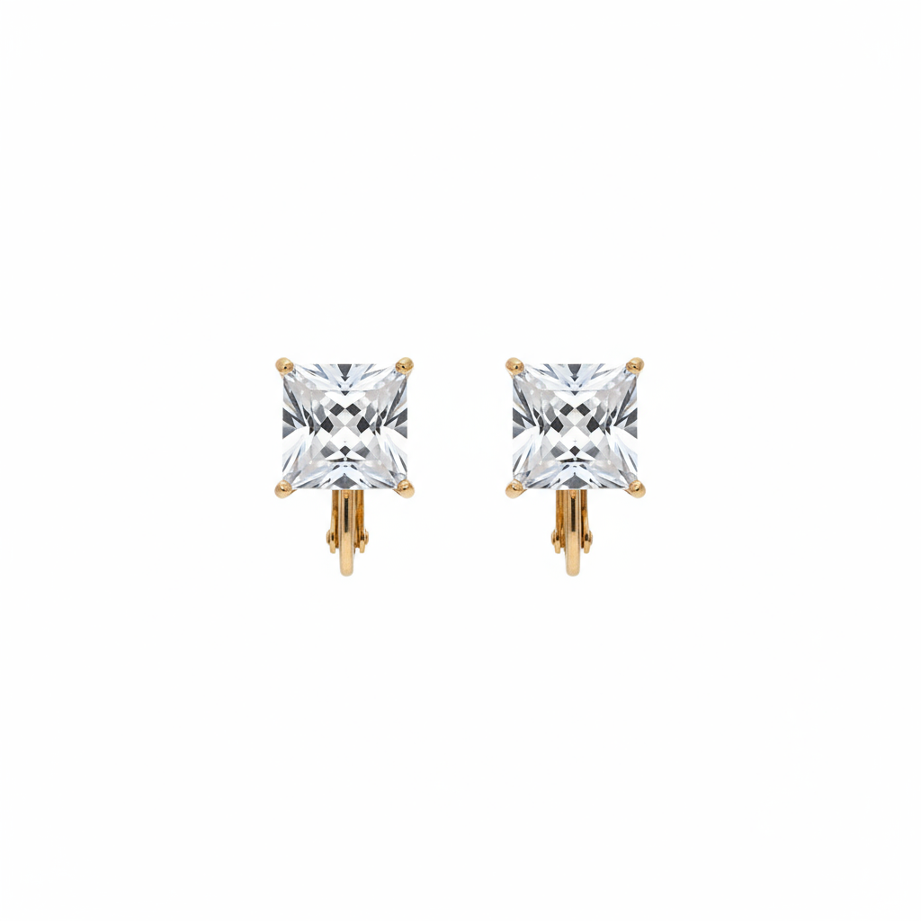 Princess-Cut Crystal Stud Earrings - B697