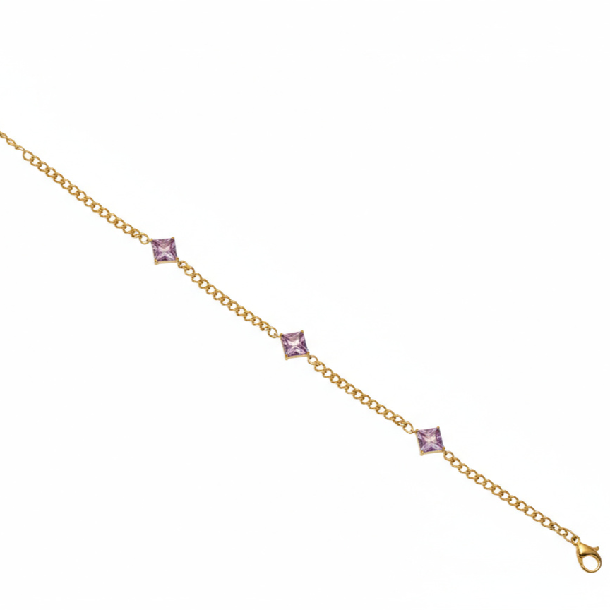 Purple Gem Square Link Bracelet - B602