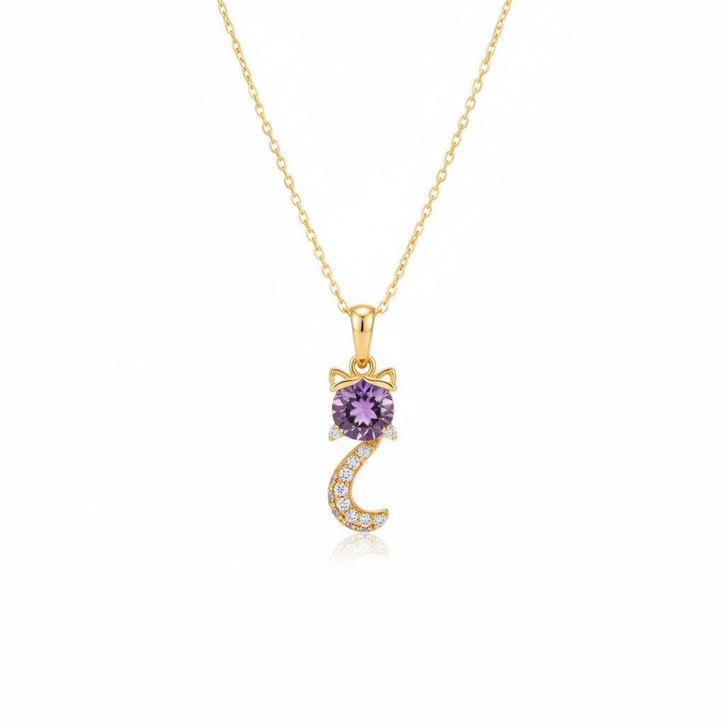 Purple Stone Curve Gold Necklace - B581