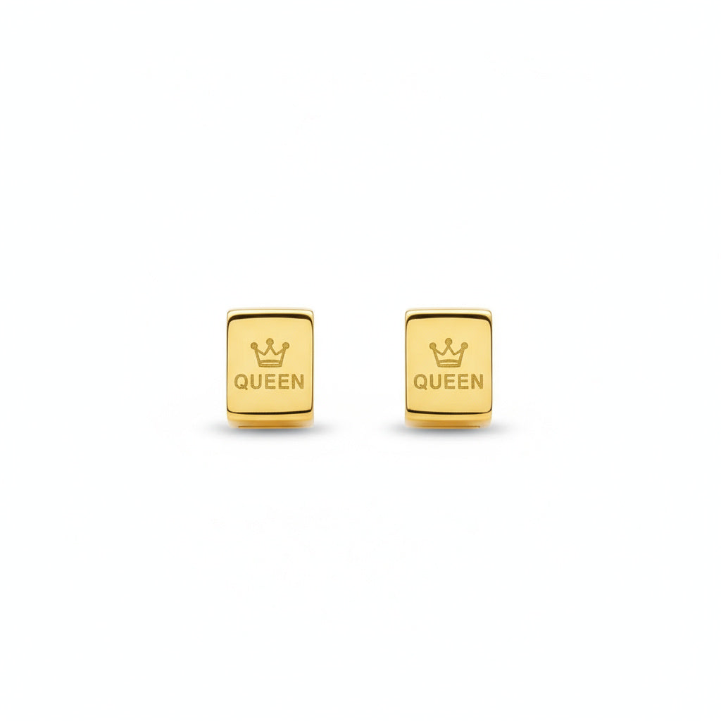 Queen Crown Engraved Stud Earrings - B678