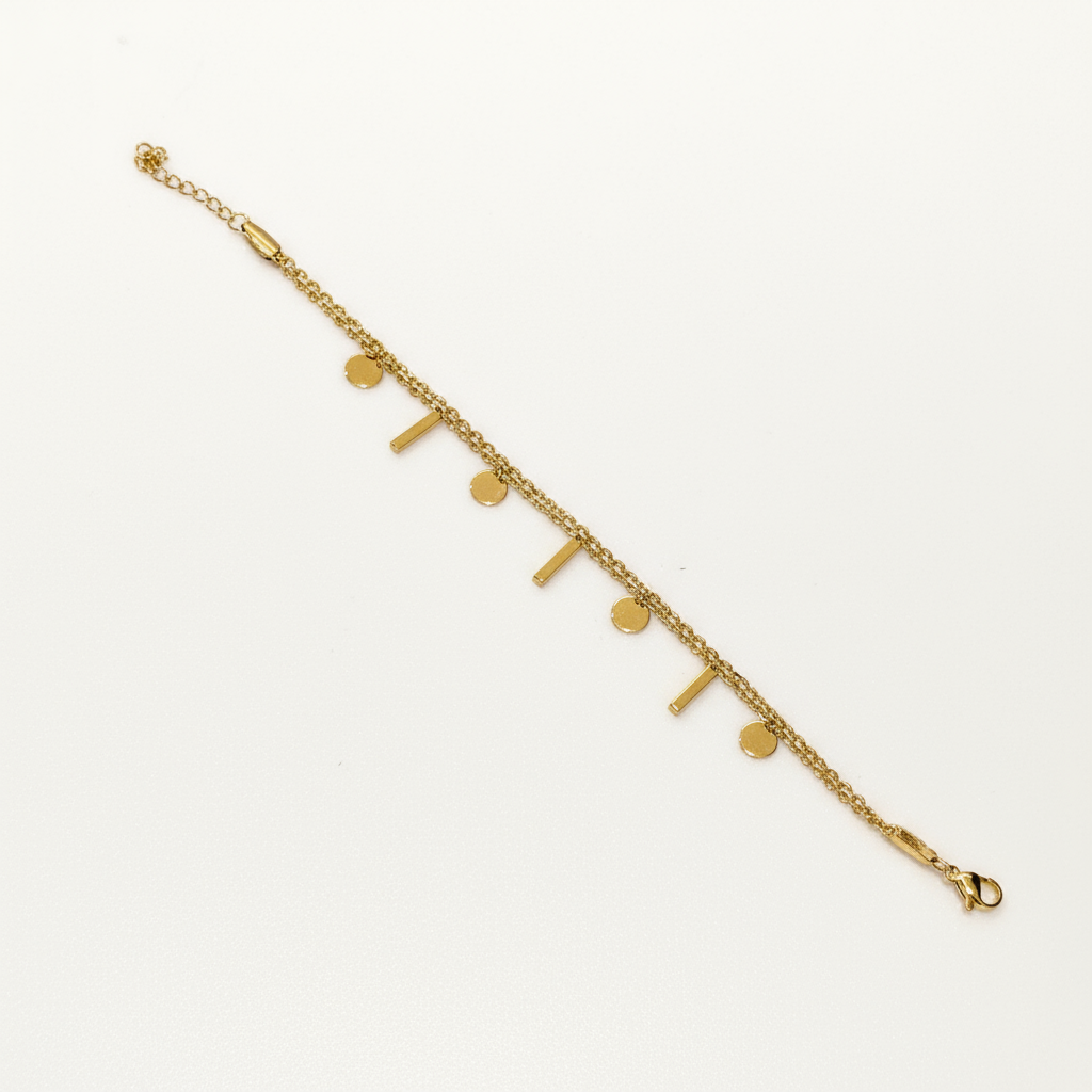 Golden Bar & Disc Charm Bracelet - B472
