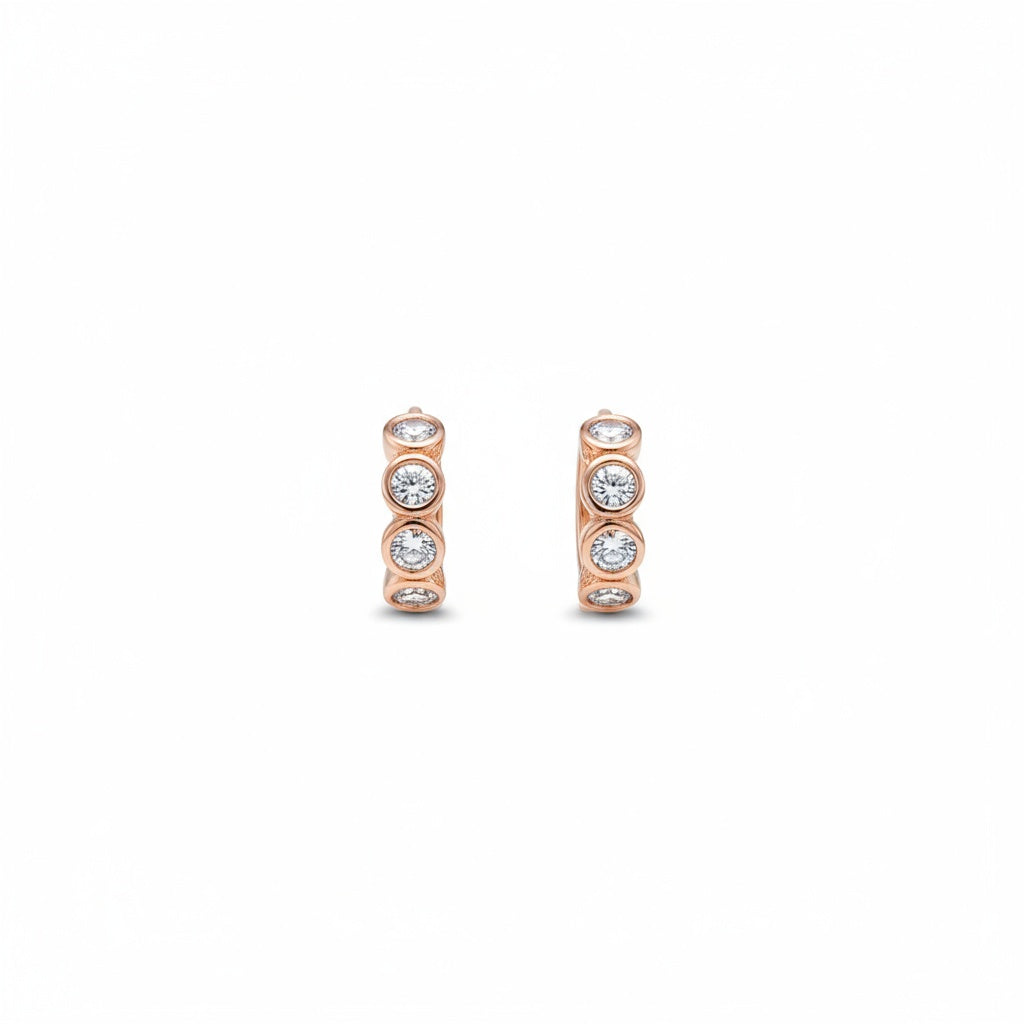 Rose Gold Bezel Set Crystal Hoop Earrings - B709