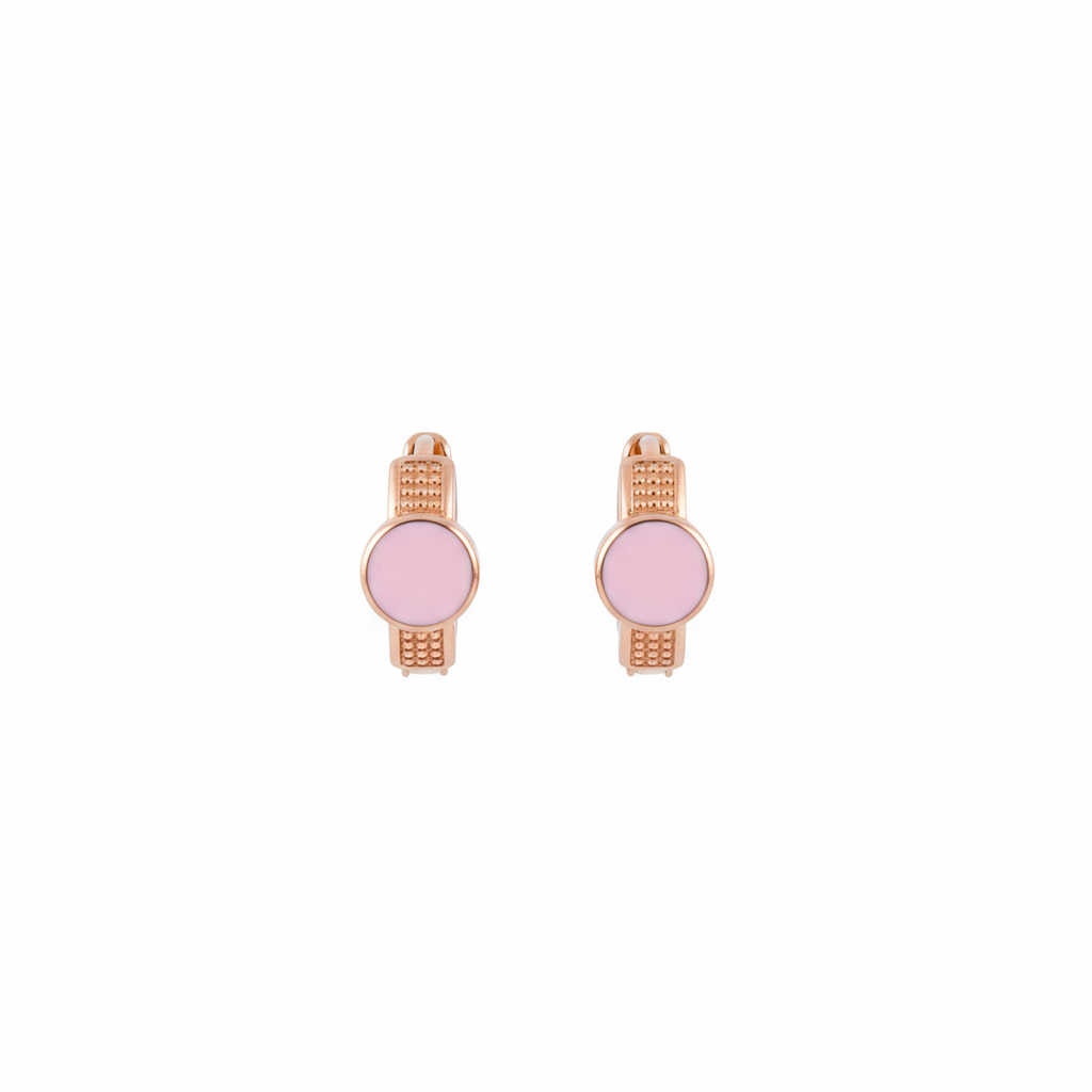 Rose Gold Pink Enamel Hoop Earrings - B695