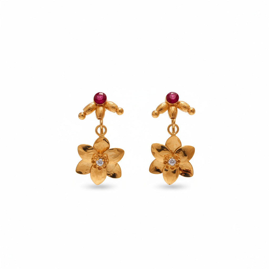 Ruby Bloom Floral Drop Earrings - B679