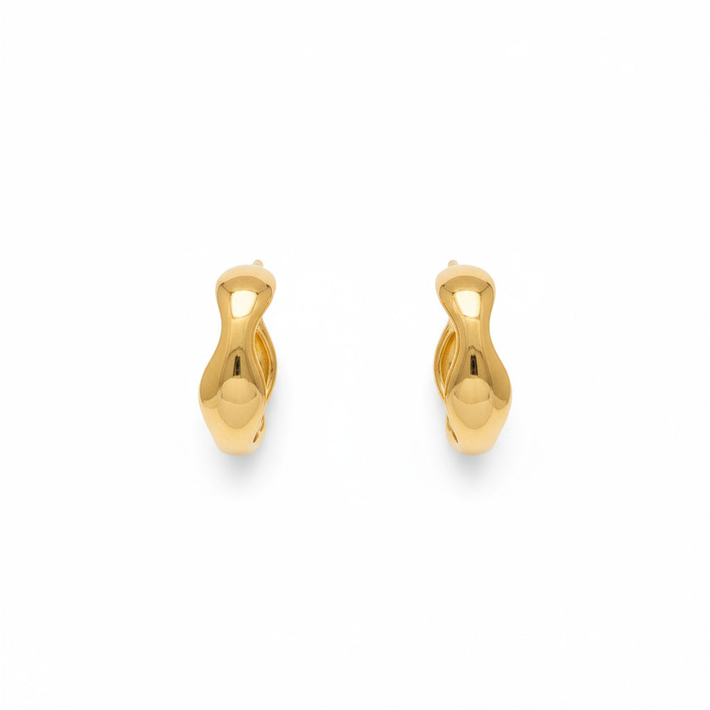Sculpted Wave Gold Hoop Earrings - B653